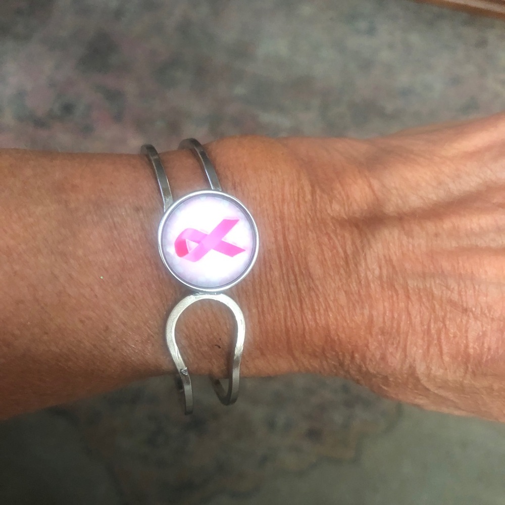 Breast Cancer Silver and Pink Ribbon Bracelet